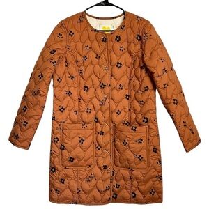 NWT Kerri Rosenthal Heart Print Winter Quilted Jacket Rust Orange Color sz L